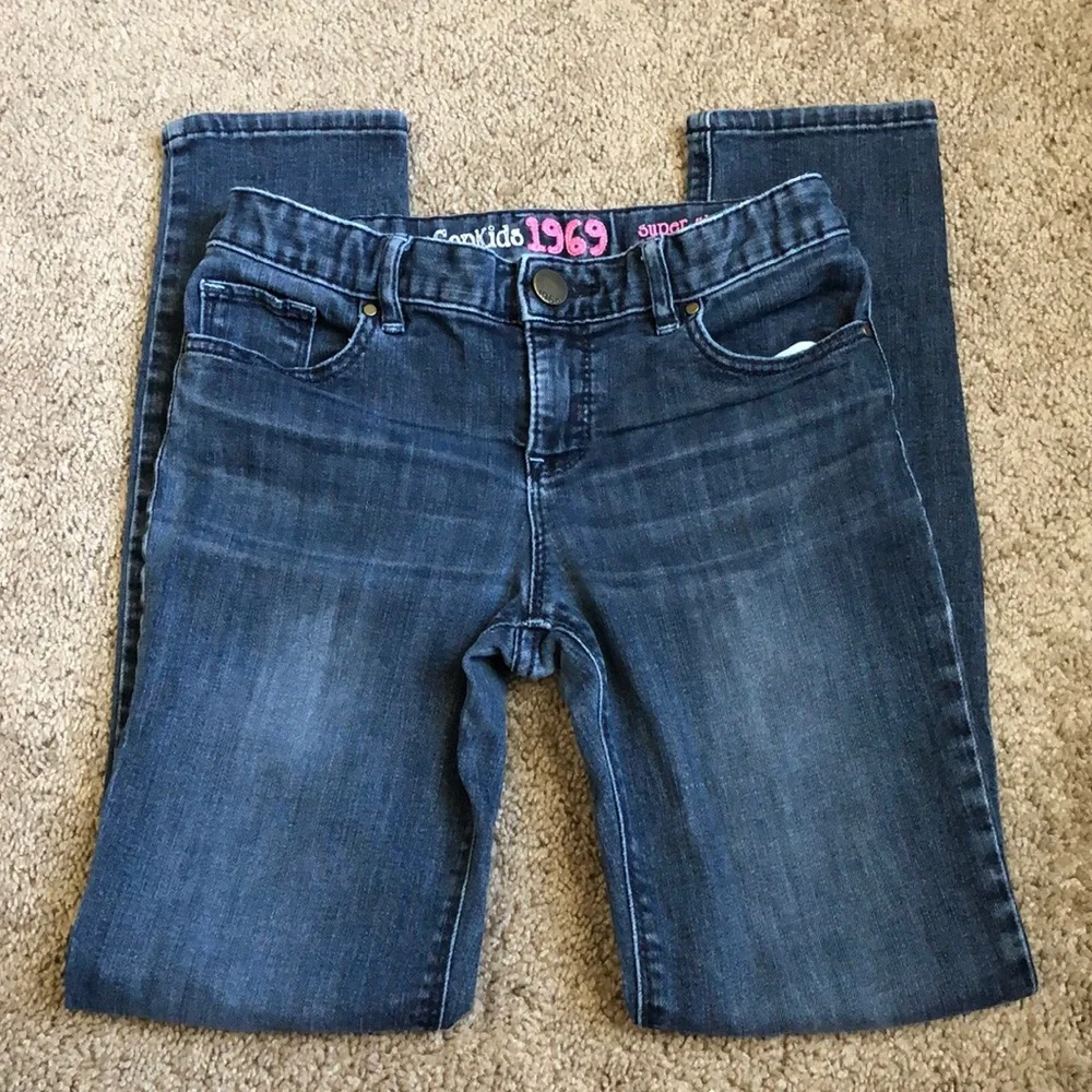 Gaps Kids 1969 Jeans Girls‎ 10 Denim Blue Super Skinny Adjustable Waist Distress